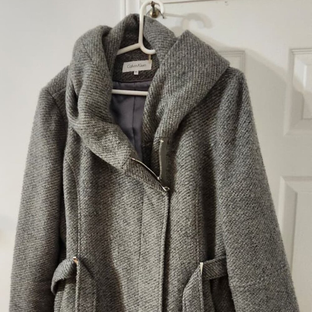 Calvin Klein Women's XXL Hooded, Gray, Zip Up Tie Waist